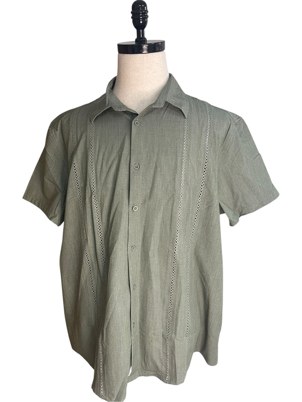 Coofandy Cuban Guayabera Casual Button-Down Shirt Green